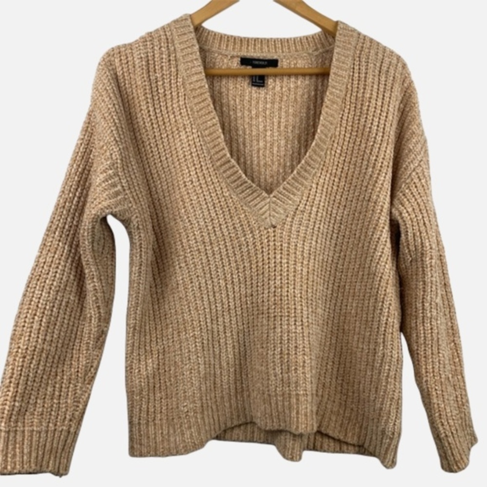 Forever 21 Deep V Neck Ribbed Knit Sweater